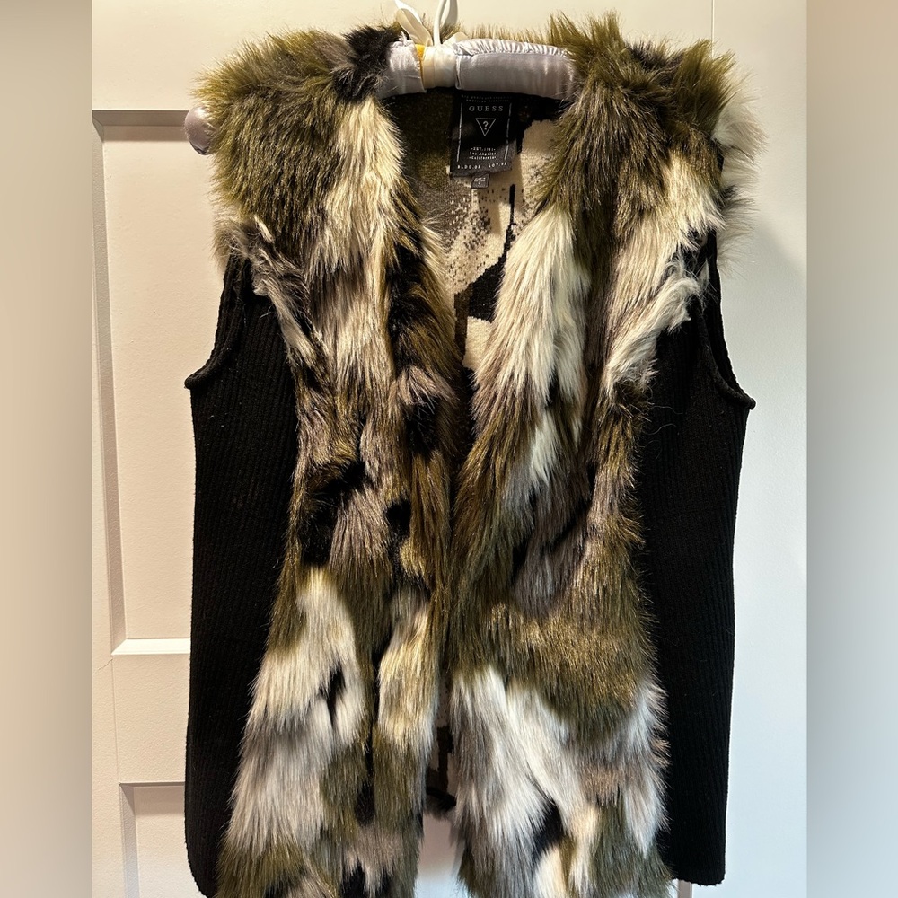Guess Faux Fur Vest with Brown and Cream Accents